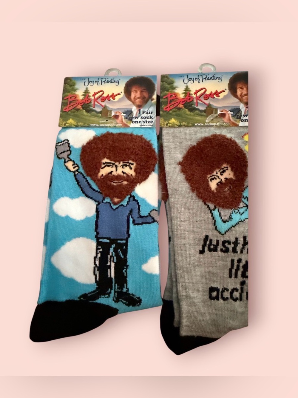 NWT Unisex Bob Ross Crew Socks Lot  Of 2 Funny novelty